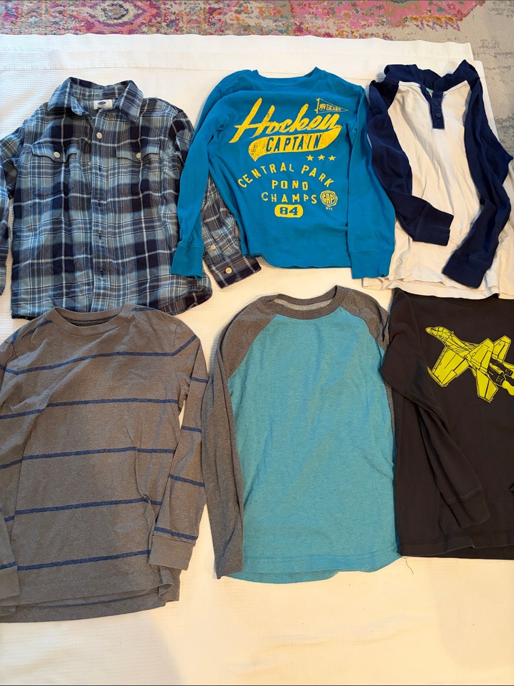 LOT OF 8 Assorted Boys Long Sleeve Tops - Blue, Teal, Gray